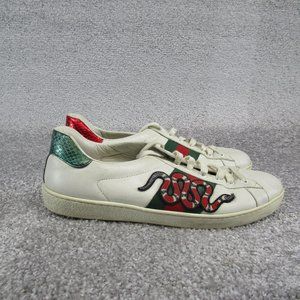 Gucci Sneakers Mens Size 8 Uk 8.5 Us White Leather Snake Embroidery Lace Up